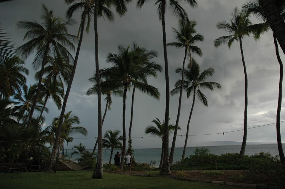 The front yard, beautiful rain storm over the ocean
