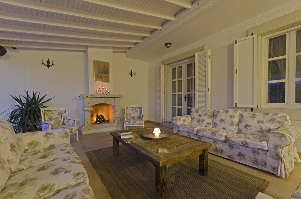 LCD TV, fireplace