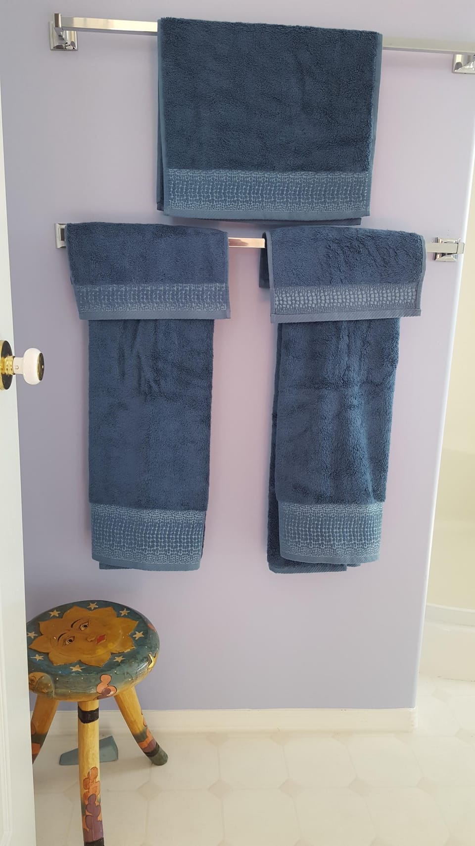 Uber plushy bamboo towels reflecting the colour of Osoyoos Lake.