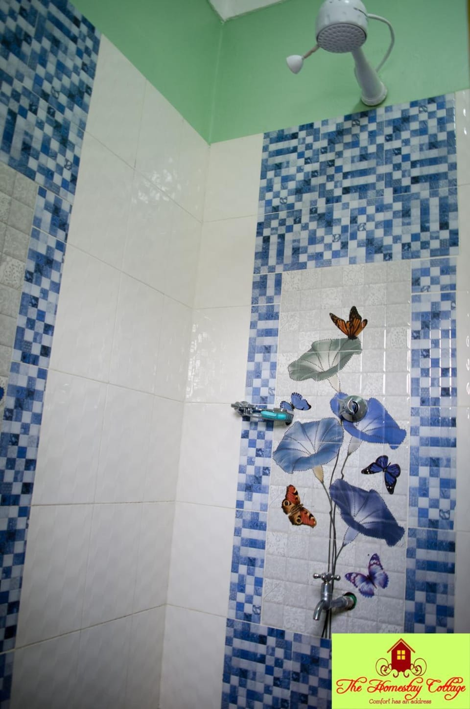 Shower, free toiletries, slippers, towels