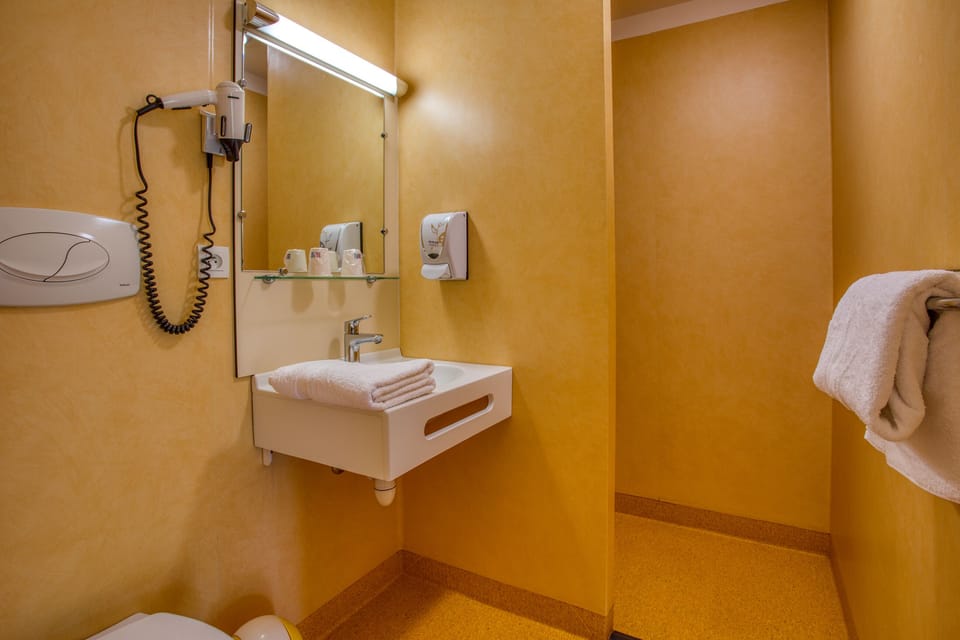 Family Room | Bathroom | Shower, free toiletries, hair dryer, towels