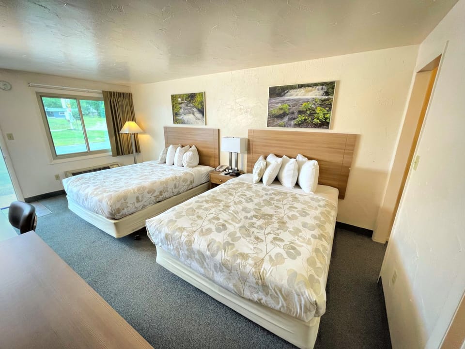 Standard Double Room, 2 Queen Beds, Refrigerator & Microwave | Iron/ironing board, free WiFi, bed sheets