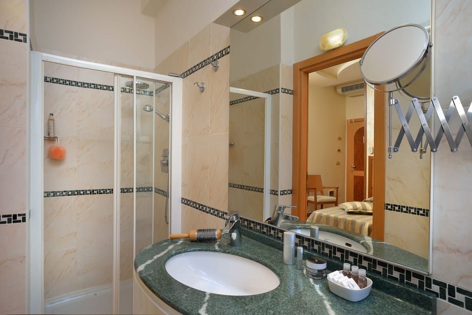 Shower, free toiletries, hair dryer, bidet