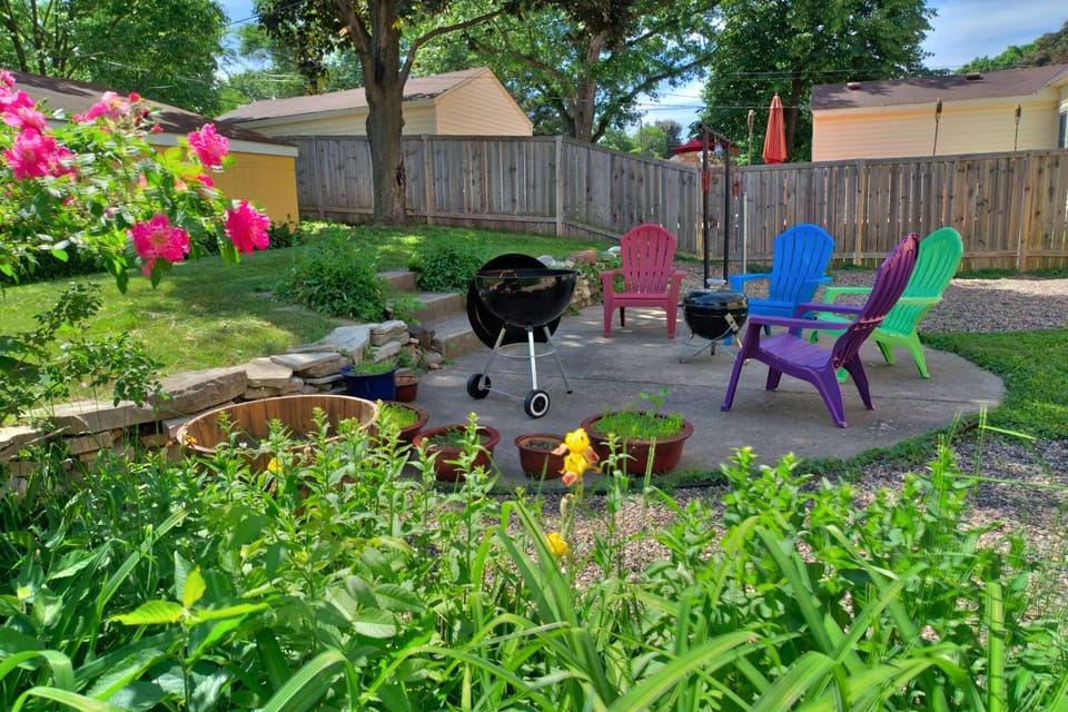 Backyard is well landscaped complete with gas BBQ and fire pit 