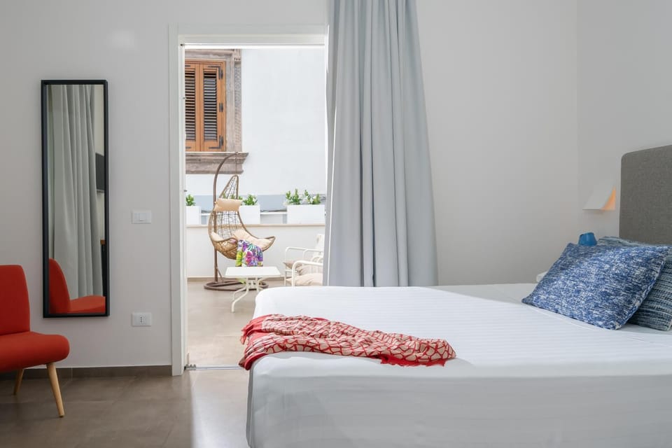 Design Room, Terrace, Partial Sea View (Blu Balena) | Premium bedding, down comforters, free minibar, in-room safe