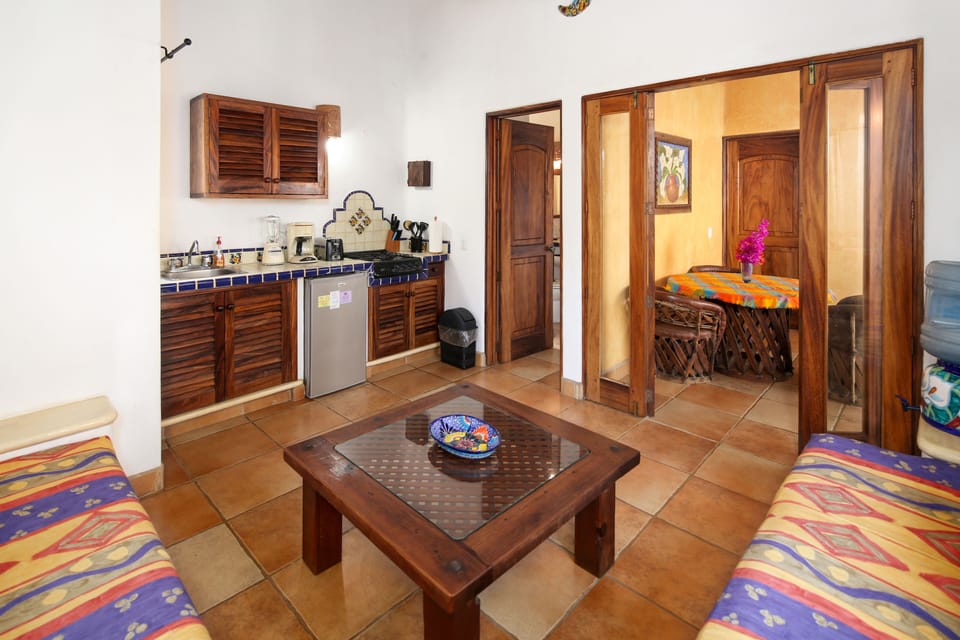 Living room, kitchenette, patio