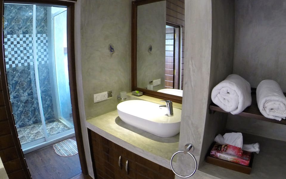 Shower, free toiletries, hair dryer, towels
