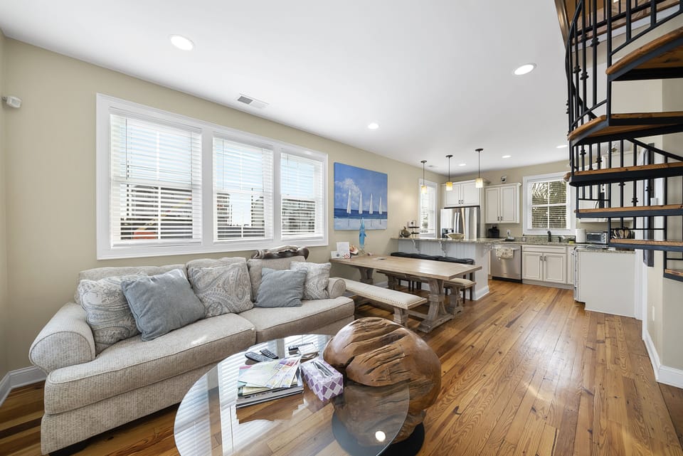 Family Room with Custom Dining Room Table 