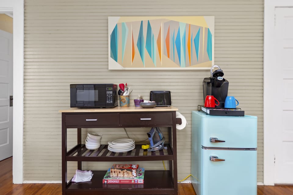 Fridge, coffee maker, toaster and microwave