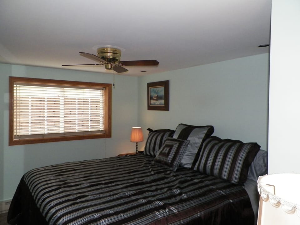 King bedroom on lower-level with natural light & warm colors.