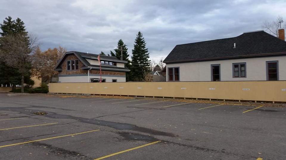 Looking south from the Bank parking lot which is used only in the daytime.