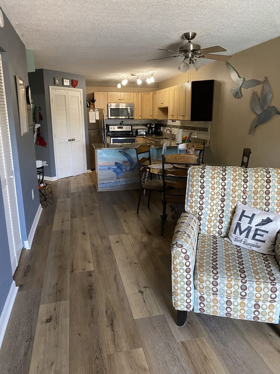 View of kitchen from living room area