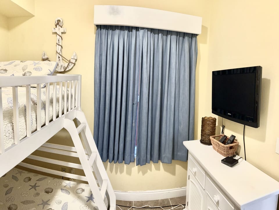 TV, Dresser and Underbed Storage in the Bunkroom makes Happy Guests! 