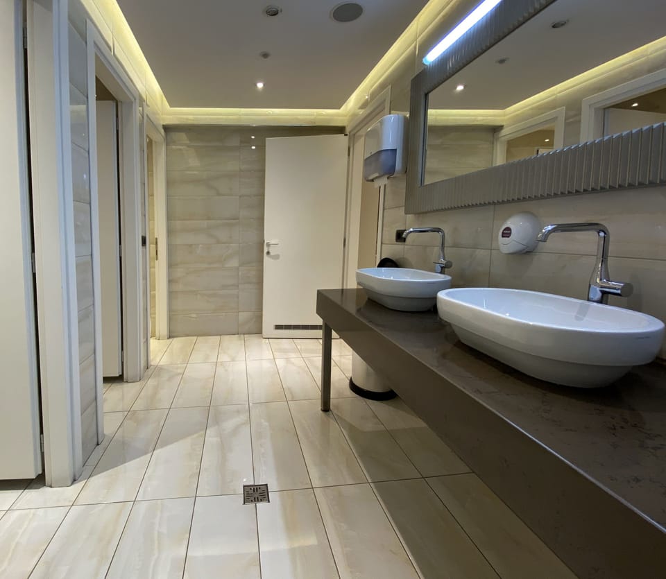 Shower, free toiletries, hair dryer, towels