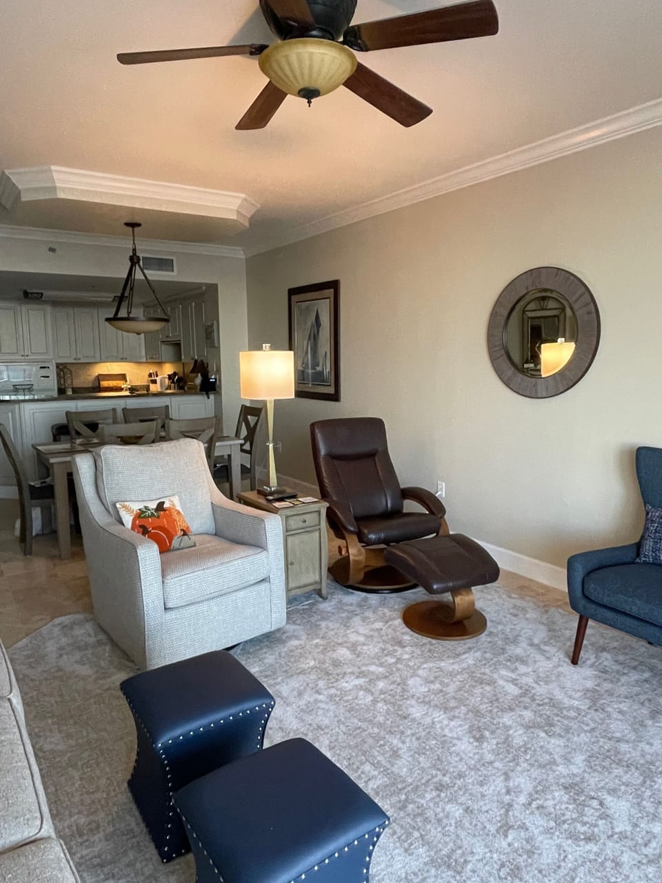 Looking back to dining area. Note European reclining/swivel lounger.