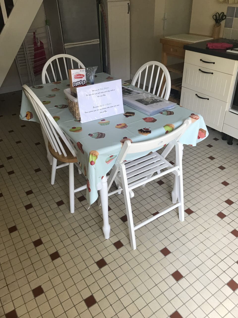 Kitchen with welcome pack waiting for guest