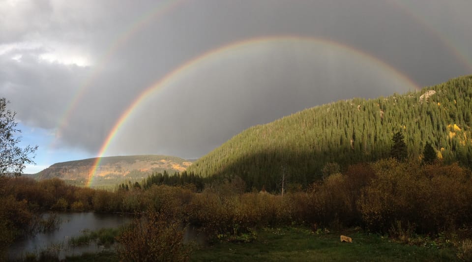 A double rainbow from the upper deck! Gorgeous.