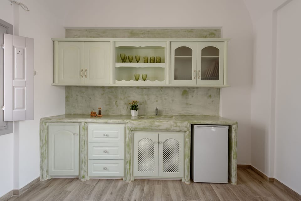Apartment, Jetted Tub, Sea View (Amvrosia) | Private kitchenette | Fridge, microwave, coffee/tea maker, electric kettle
