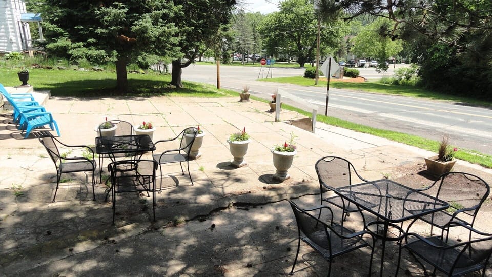 Summer relaxation, town  businesses just below