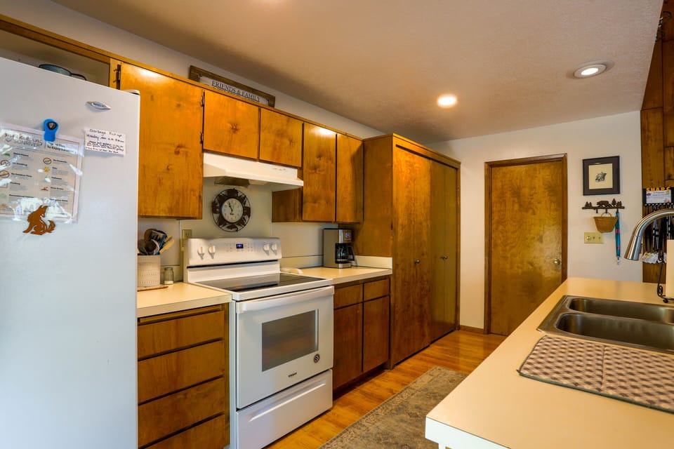 spacious kitchen stocked with all the things you need to prepare meals