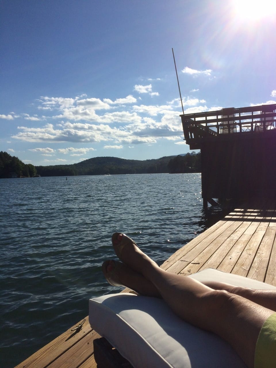 The swim dock has 6 lounge chairs and steps that lead down into the water!