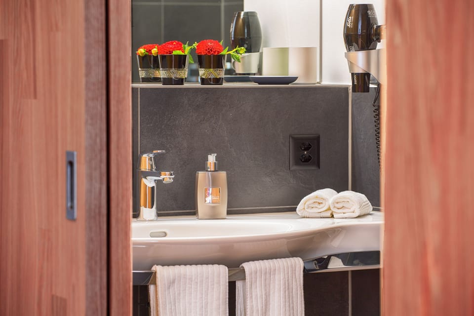 Shower, free toiletries, towels