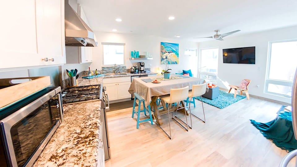 Open floorplan; kitchen and living space.