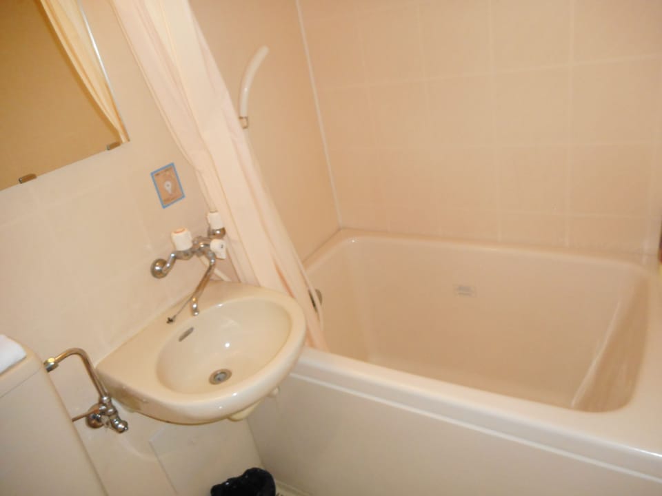 Combined shower/tub, free toiletries, hair dryer, slippers