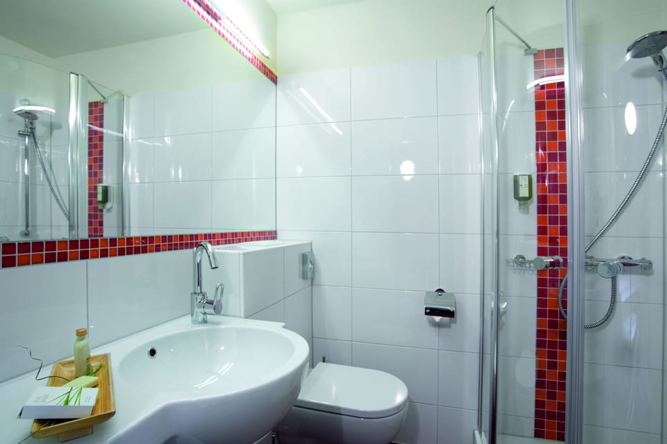 Shower, hair dryer, bathrobes, towels