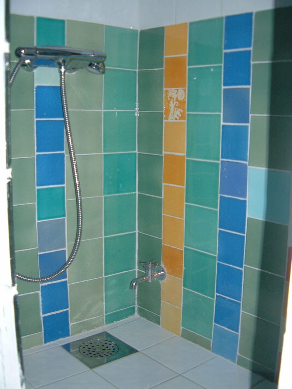 shower surrounded by beautiful handmade tiles