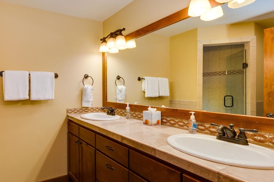 The bathroom shared by the bunk-bed rooms on the first floor.  Shower only.