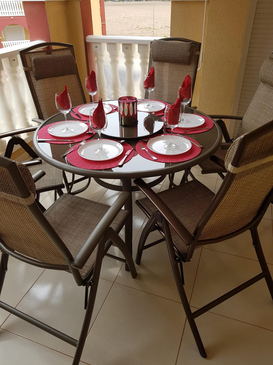 Showing 6 settings, chairs can be folded away if not required 