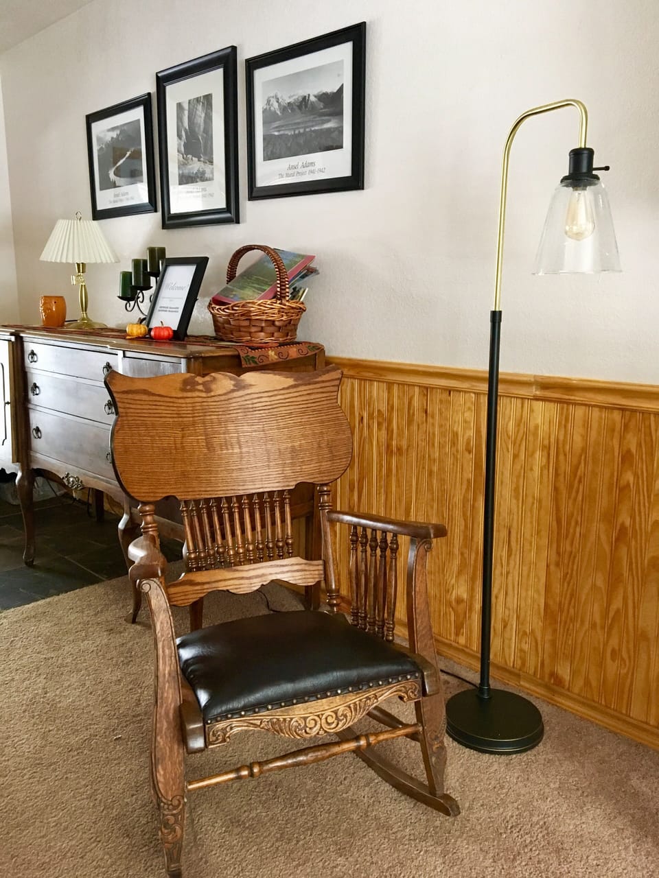 Antique buffet & rocking chair great for reading! 