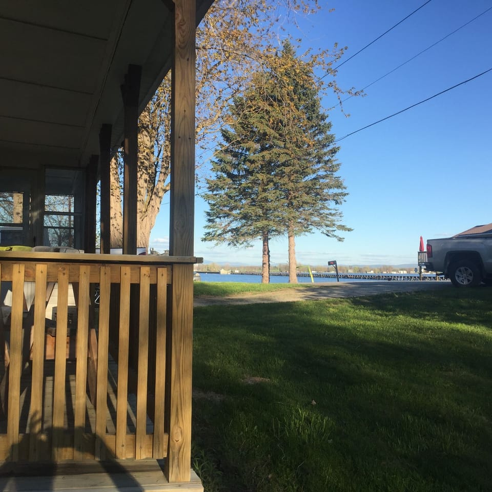 view from front porch. dock is 75 feet towards the lake across the road