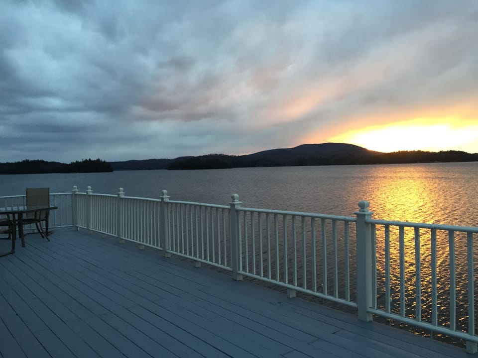 Large deck overlooking lake