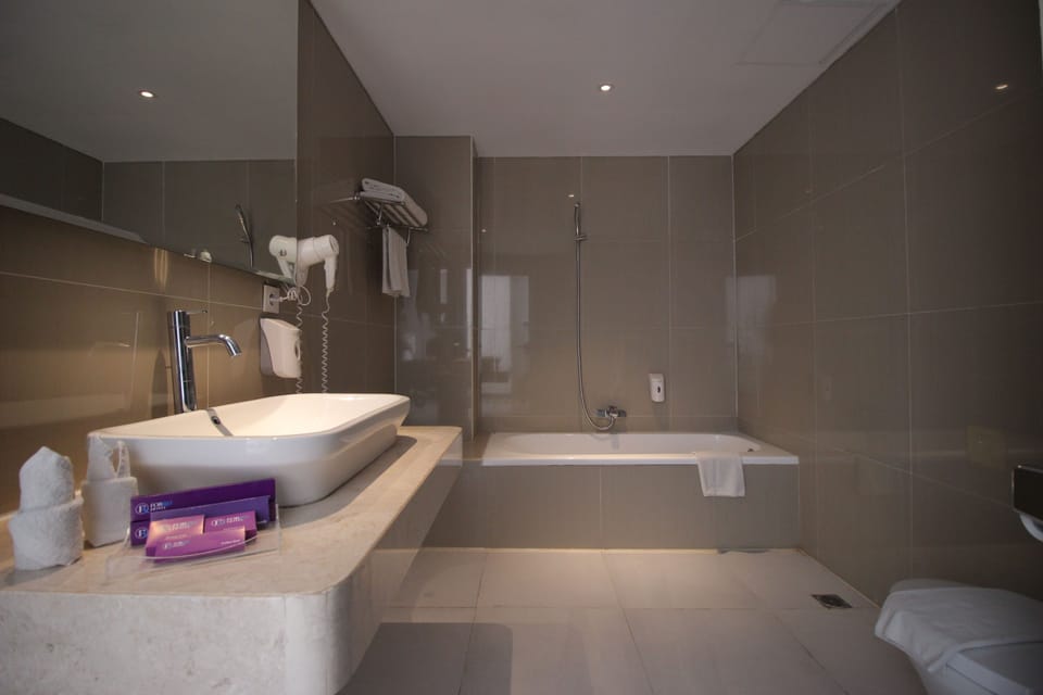 Suite | Bathroom | Shower, free toiletries, slippers, towels