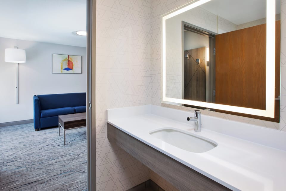 Suite, 1 King Bed | Bathroom | Hair dryer, towels