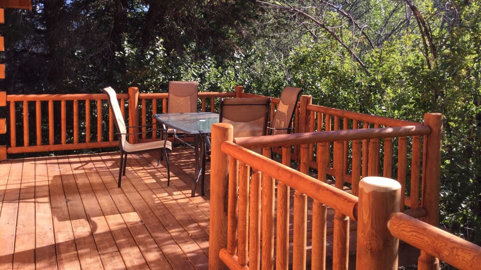 Deck and patio chairs.  Charcoal BBQ available.