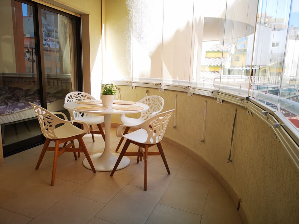 Balcony space is large enough for dinner and drinks 
