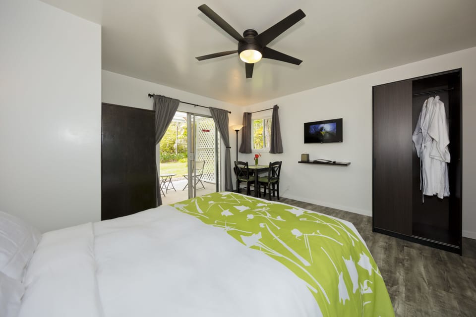 Standard Double Room, 1 Queen Bed, Patio, Garden View | Hypo-allergenic bedding, in-room safe, laptop workspace, blackout drapes