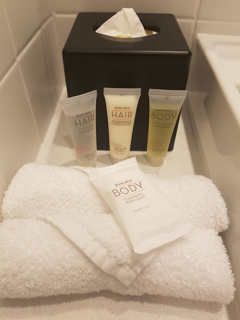 Shower, eco-friendly toiletries, hair dryer, towels