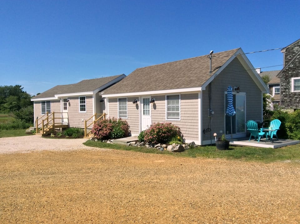 Cottage #3 at Salty Breeze Cottages is on the left, with connected laundry room