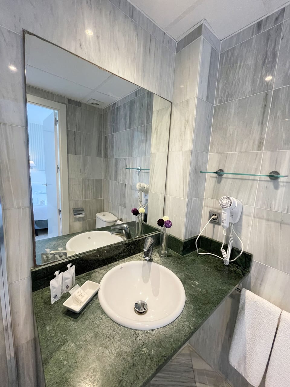 Free toiletries, hair dryer, towels