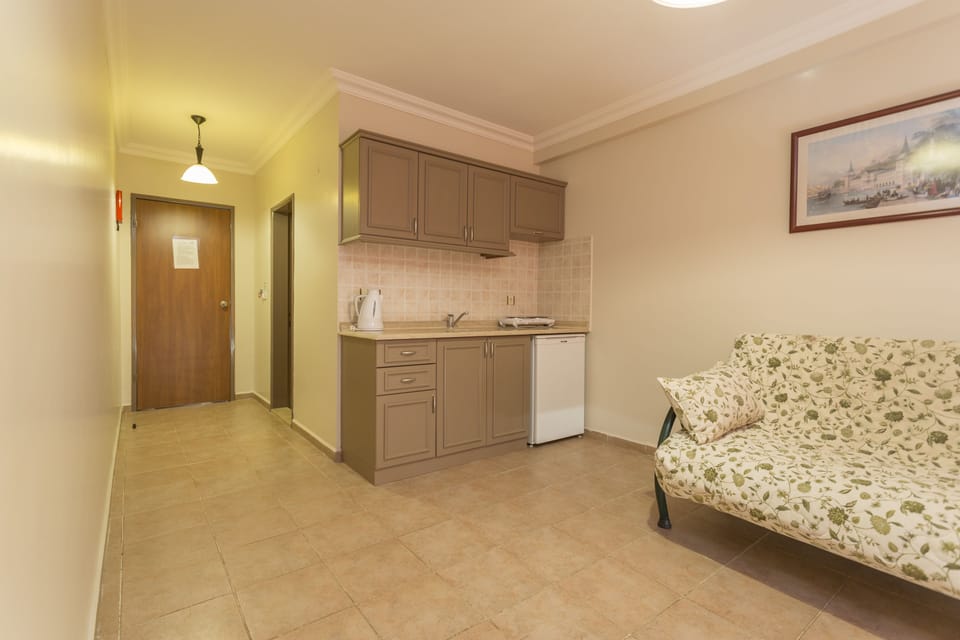 Standard Apartment, 1 Bedroom, Pool View | Private kitchen | Fridge, stovetop, coffee/tea maker, highchair
