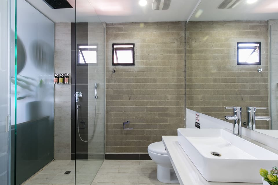 Shower, free toiletries, hair dryer, towels