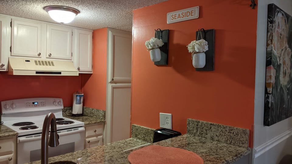 Full size stove/oven, fridge, microwave, and many small appliances provided!