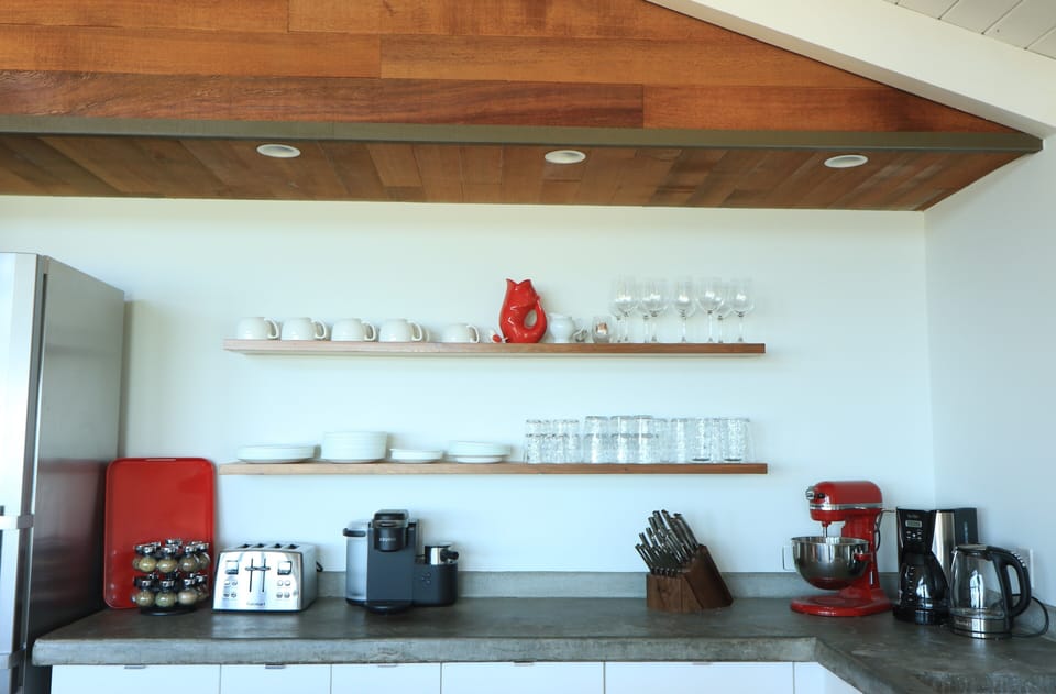 Kitchen w/ dishware, spices, toaster, Keurig, drip, knives, stand mixer, kettle