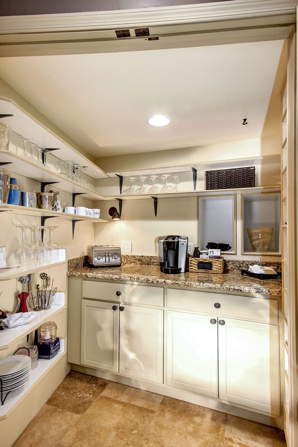 ...wine fridge, small kitchen appliances and plates/utensils