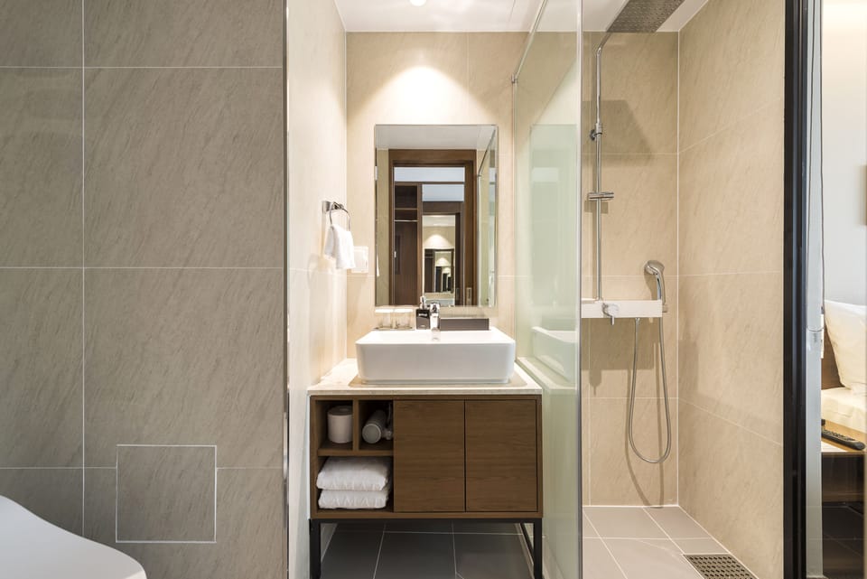 Shower, hair dryer, slippers, bidet