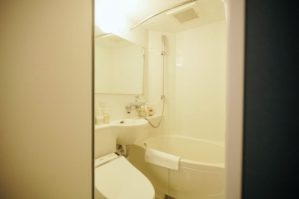Combined shower/tub, hair dryer, bathrobes, slippers